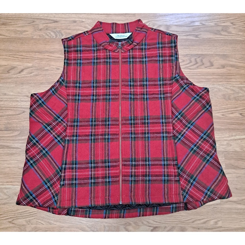 The Vermont Country Store Quilted Plaid Vest Size 3XL Side Pockets Zippered